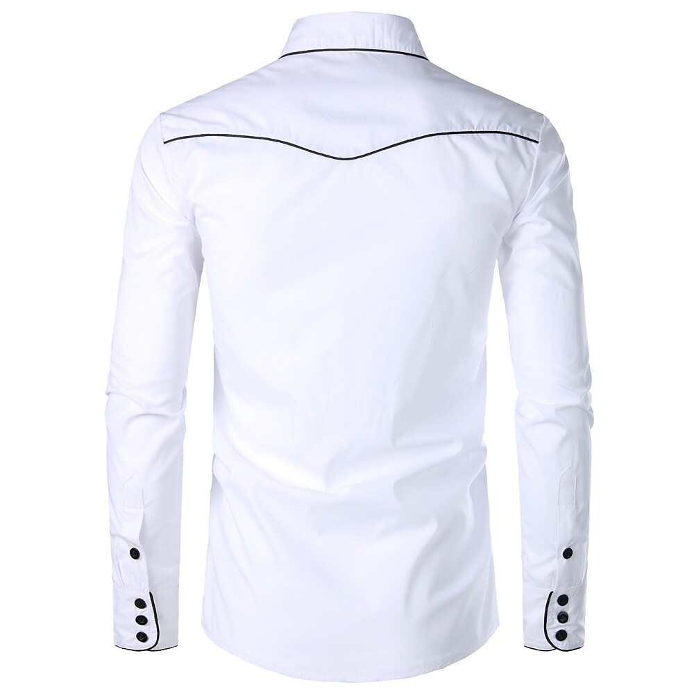 Men's shirt solid color embroidery long sleeves