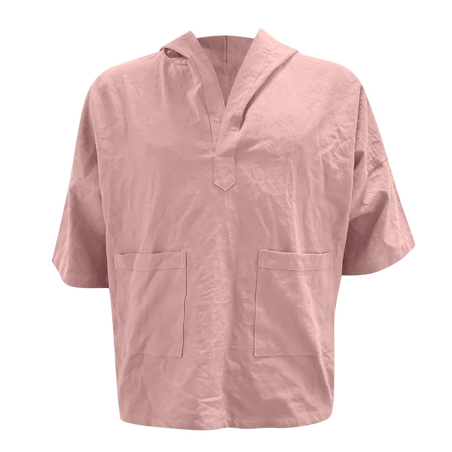 Men's Casual Shirt Solid Color Hooded Daily Half Sleeve Tops Cotton Retro White Black Gray / Summer