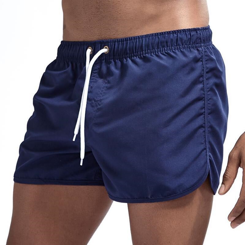 Men's  Drawstring Elastic Waist  Solid Color Quick Dry Swim Shorts 