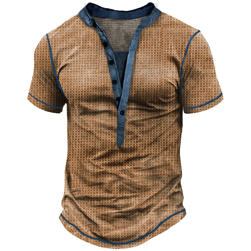 Men's Waffle Cozy Breathable Lightweight Short Sleeve Henley shirts