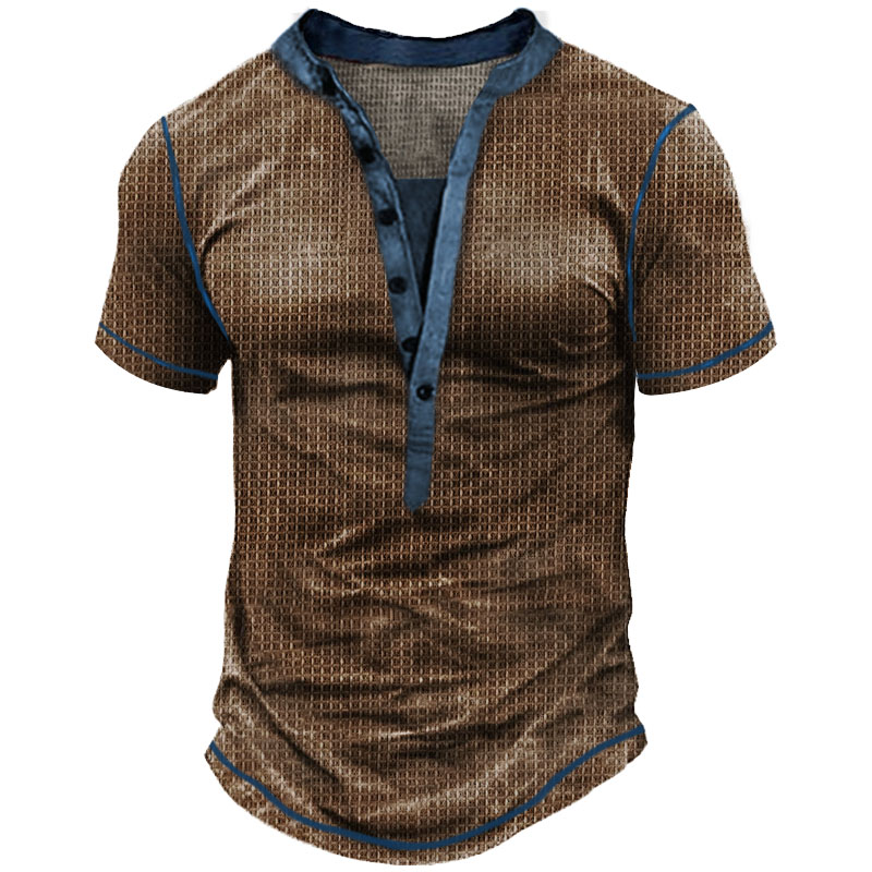 Men's Waffle Cozy Breathable Lightweight Short Sleeve Henley shirts