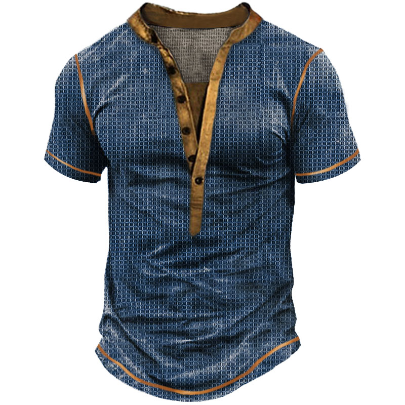 Men's Waffle Cozy Breathable Lightweight Short Sleeve Henley shirts