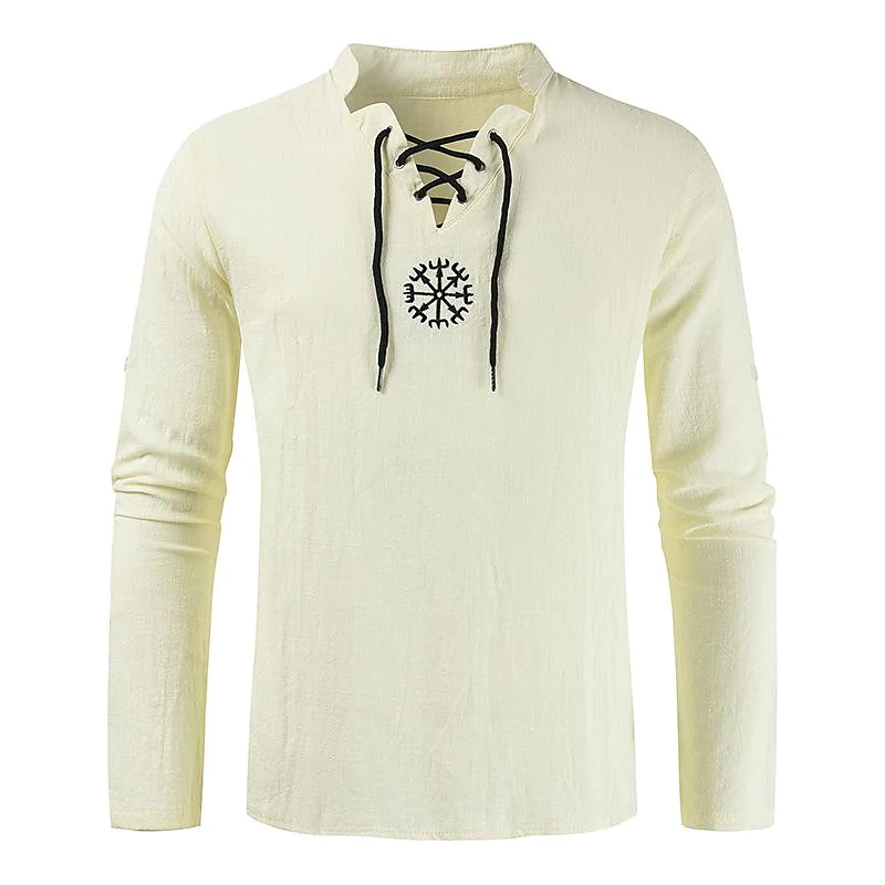 20212021 cross-border wish cross-border cotton and linen fashion embroidered long-sleeved stand-up collar shirt t-shirt men's sleeves long-sleeved t-shirt