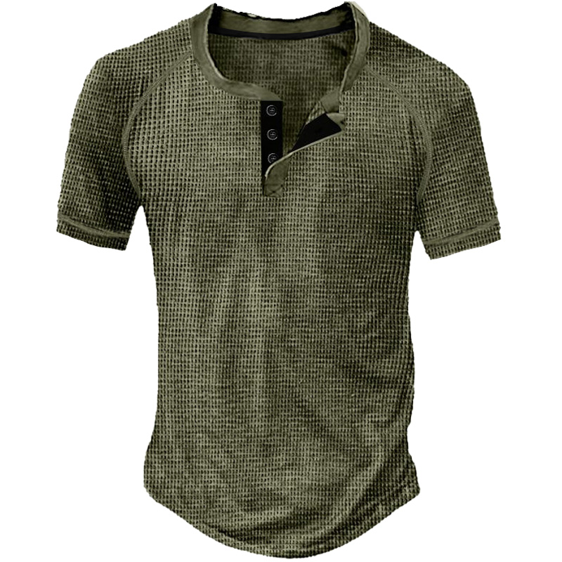 Men's Outdoor Casual Daily Fashion Comfortable Breathable Soft Plain Short Sleeve Henley Shirt