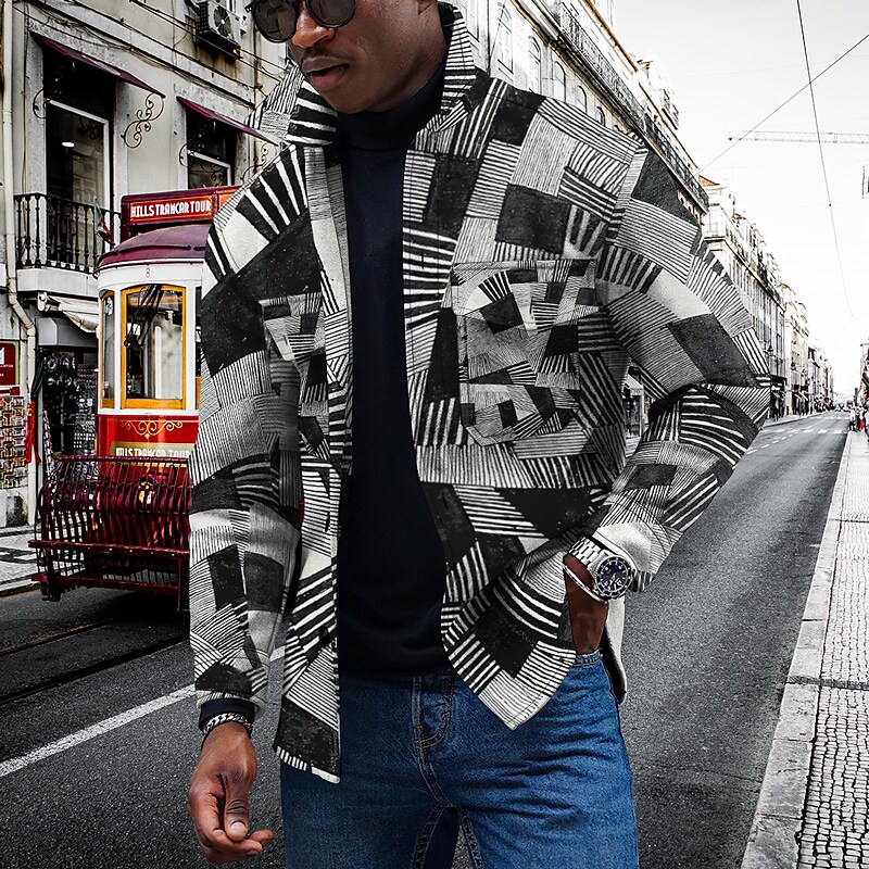 Men's Diamond 3D Digital Print Loose Jacket