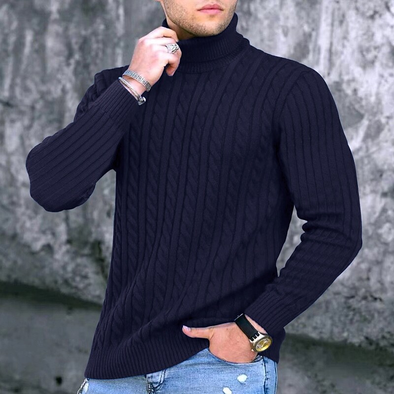 Men's Sweater Pullover Ribbed Knit Cropped Knitted Solid Color Turtleneck Keep Warm Modern Contemporary Work Daily Wear Clothing Apparel Fall & Winter Khaki Light Gray M L XL / Long Sleeve