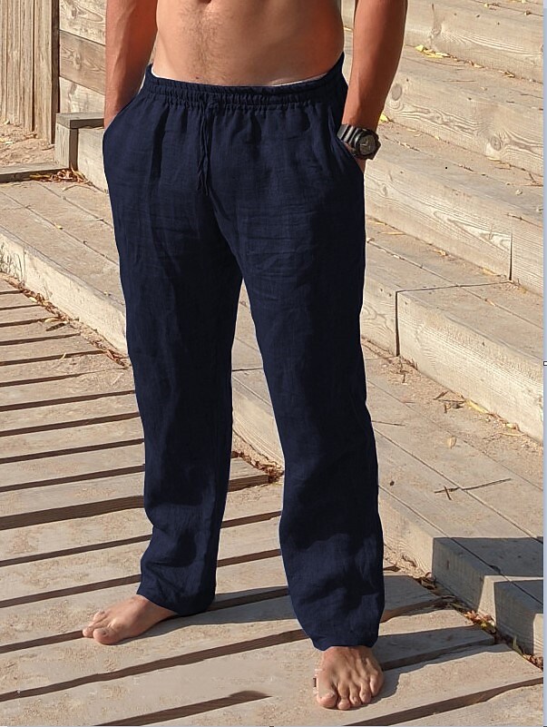 Men's Casual Pants Classic Fit Elastic Waist Drawstring Trousers 