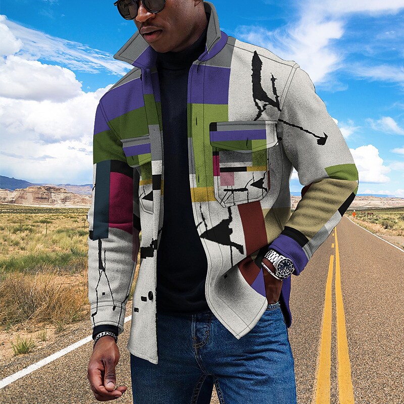 Men's Diamond 3D Digital Print Loose Jacket