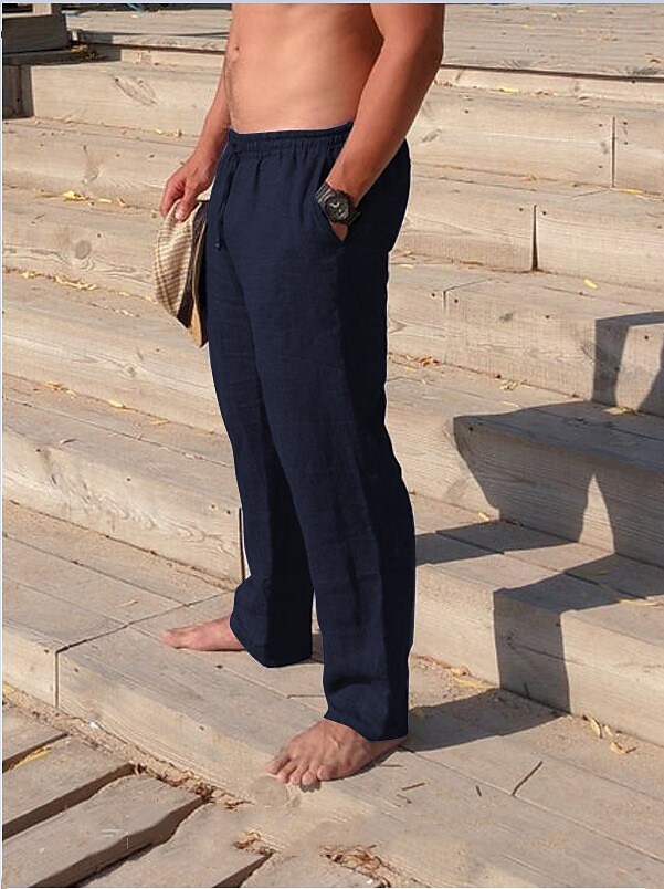 Men's Casual Pants Classic Fit Elastic Waist Drawstring Trousers 