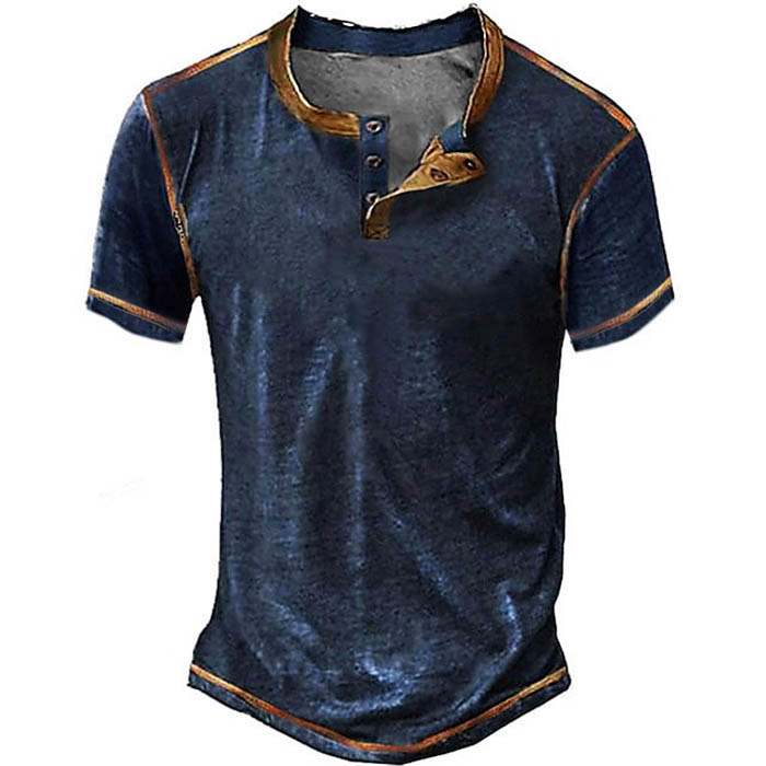 Men's Vacation Street Fashion Vintage Comfortable Breathable Soft Short Sleeves Plain Henley Shirt