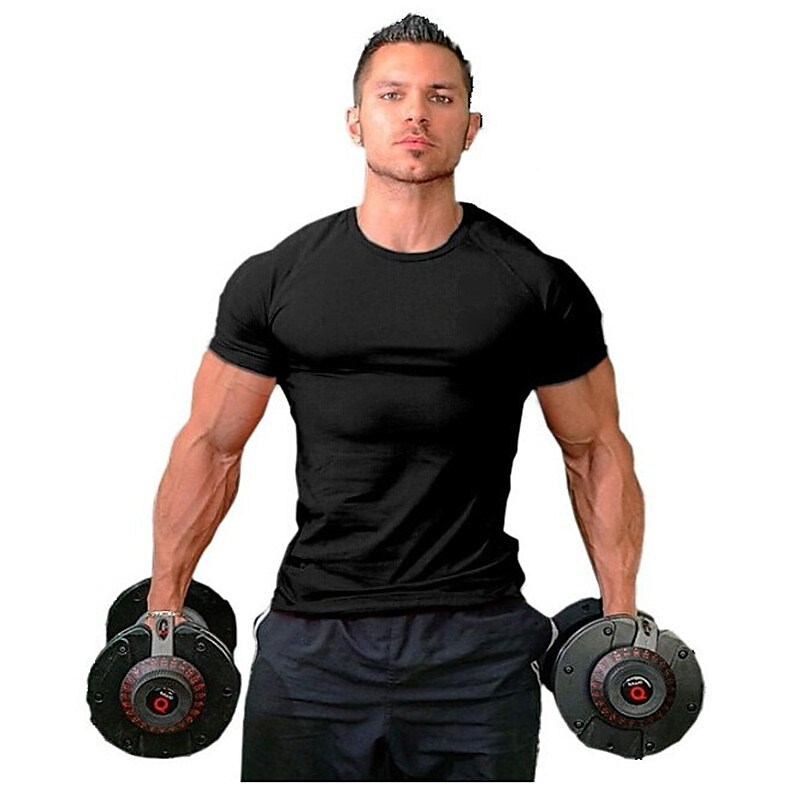 Men Muscle Tee T Shirt Stretch Short Sleeve Crew Neck Bodybuilding Workout Basic Daily Tops Navy White Wine Red
