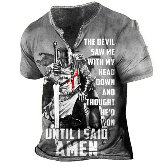 Men's Henley Shirt Tee T shirt Tee 3D Print Graphic Patterned Cross Plus Size Henley Daily Sports Button-Down Print Short Sleeve Tops Designer Basic Casual Big and Tall Brown / Summer / Summer