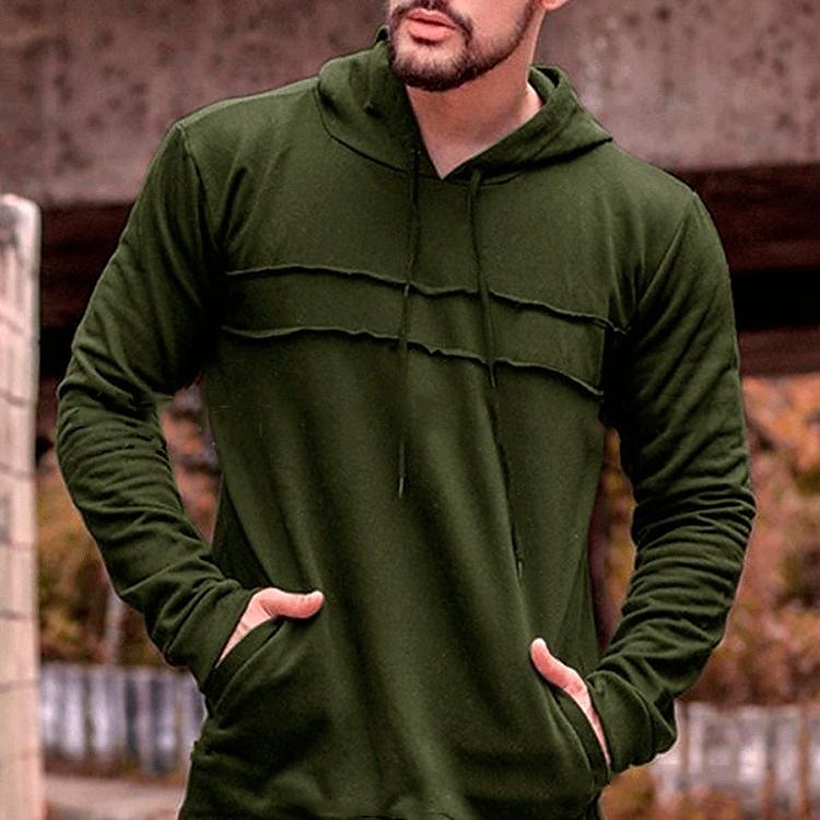 new autumn and winter new fashion casual solid color stitching rope long-sleeved hoodie men