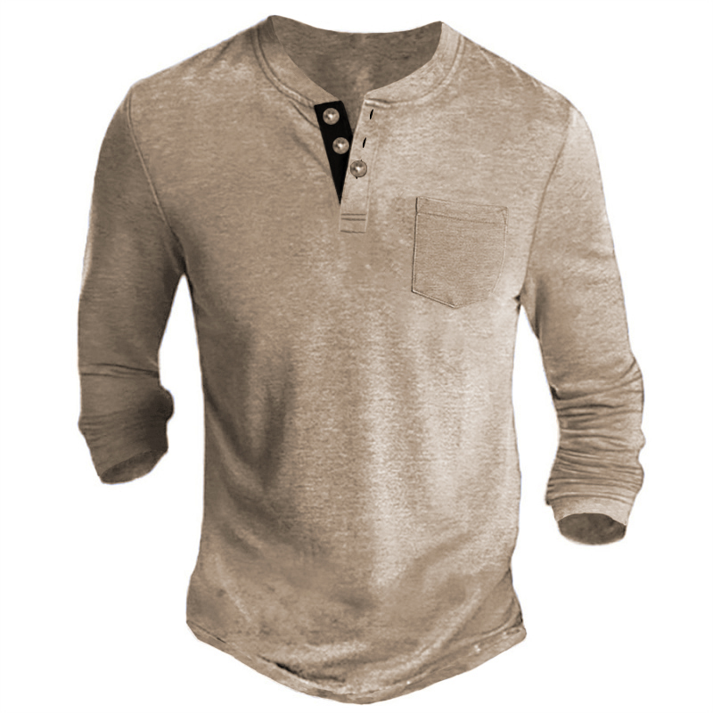 Men's Henley Shirt Tee Solid Color Henley Green Blue Khaki Gray Black Casual Holiday Long Sleeve Button-Down Clothing Apparel Fashion Designer Comfortable Essential