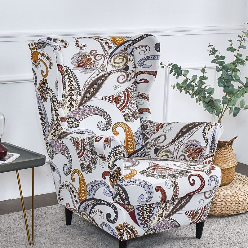 Wing Chair Slipcovers Spandex Stretch Sofa Covers Wingback Armchair Covers with Seat Pad Cushion Cover Arms Printing Pattern Fabric Furniture Protector for Living Room Wingback Chair #8835465