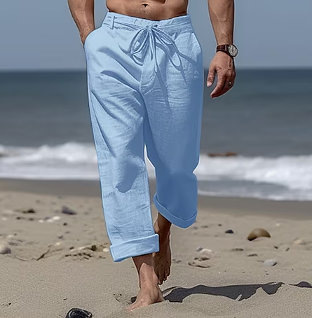 Men's Linen Pants Trousers Summer Pants Beach Pants Front Pocket Straight Leg Plain Comfort Breathable Casual Daily Holiday Linen / Cotton Blend Fashion Basic Black White