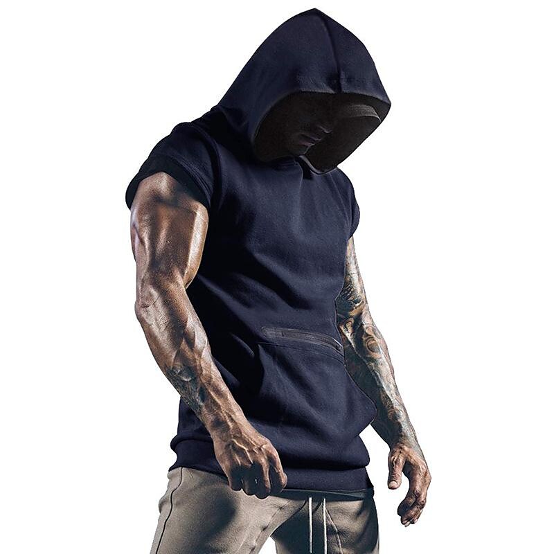 Summer Men's Sleeveless Solid Color Hoodie