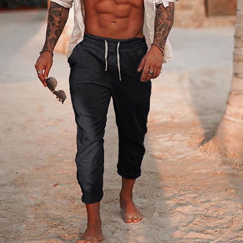Men's Simple Chic & Modern Jogger Trousers Drawstring Elastic Waist Pants Daily Beach Micro-elastic Solid Colored Comfort Breathable Mid Waist White Black Gray S M L XL XXL