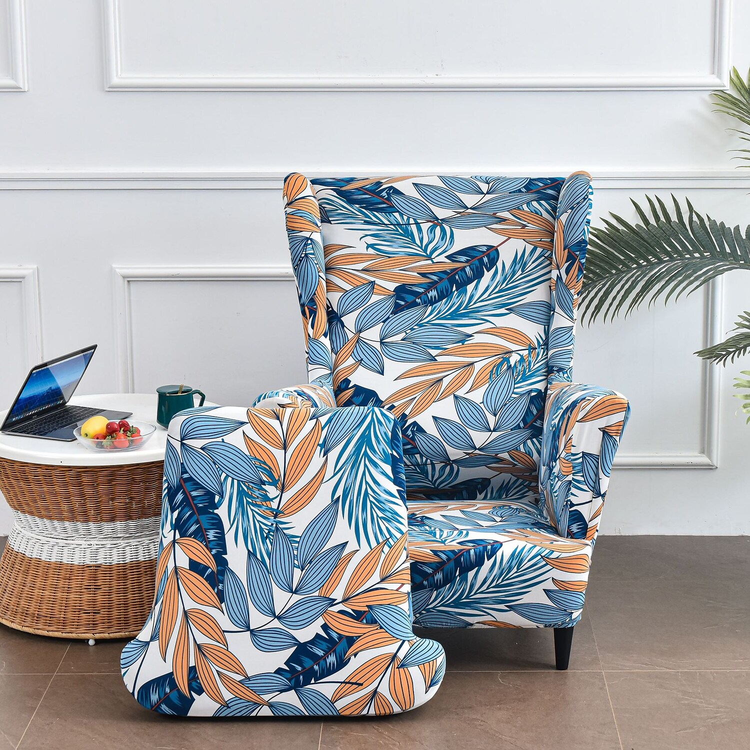 Wing Chair Slipcovers Spandex Stretch Sofa Covers Wingback Armchair Covers with Seat Pad Cushion Cover Arms Printing Pattern Fabric Furniture Protector for Living Room Wingback Chair #8835465