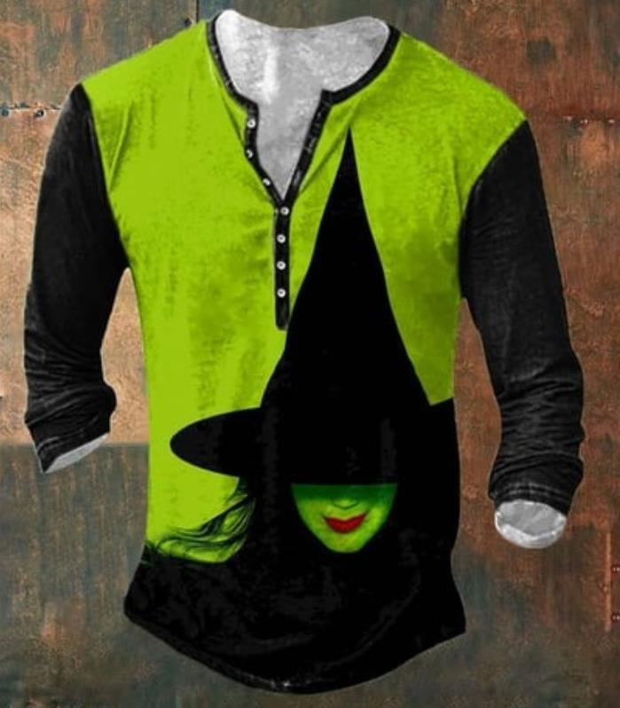 Men's Henley Shirt Graphic Tee Vintage Shirt Fashion Streetwear Casual Shirt Hat Graphic Prints Long Sleeve Shirt Black Green Outdoor Daily Vacation Henley Spring &  Fall Clothing Apparel S M L XL