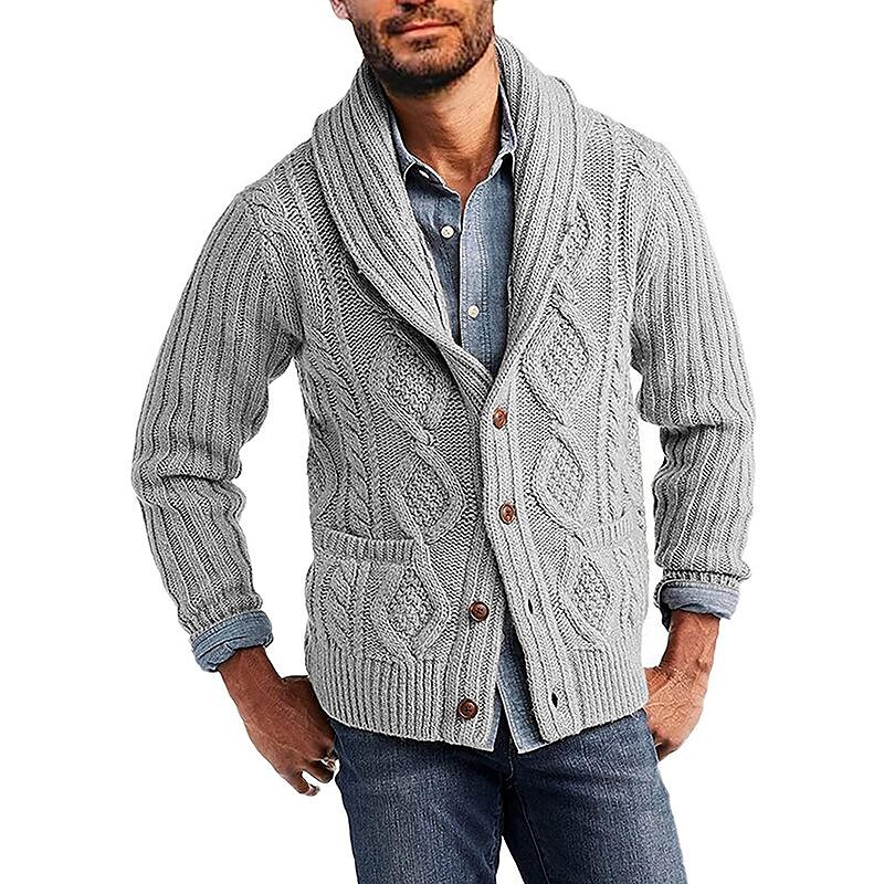 Men solid color long-sleeved knitted jacket sweater men