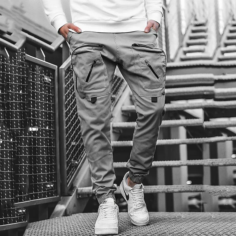 Men's Casual Cargo Chinos Pocket Full Length Pants Fitness Running Micro-elastic Solid Color Lightweight Sports Mid Waist Black Gray Wine Khaki M L XL XXL 3XL