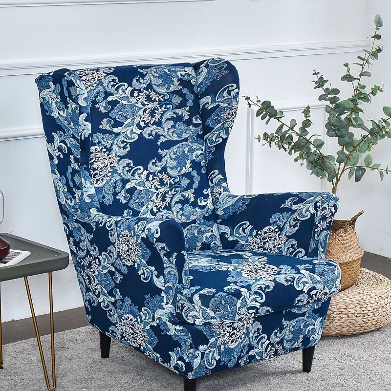 Wing Chair Slipcovers Spandex Stretch Sofa Covers Wingback Armchair Covers with Seat Pad Cushion Cover Arms Printing Pattern Fabric Furniture Protector for Living Room Wingback Chair #8835465
