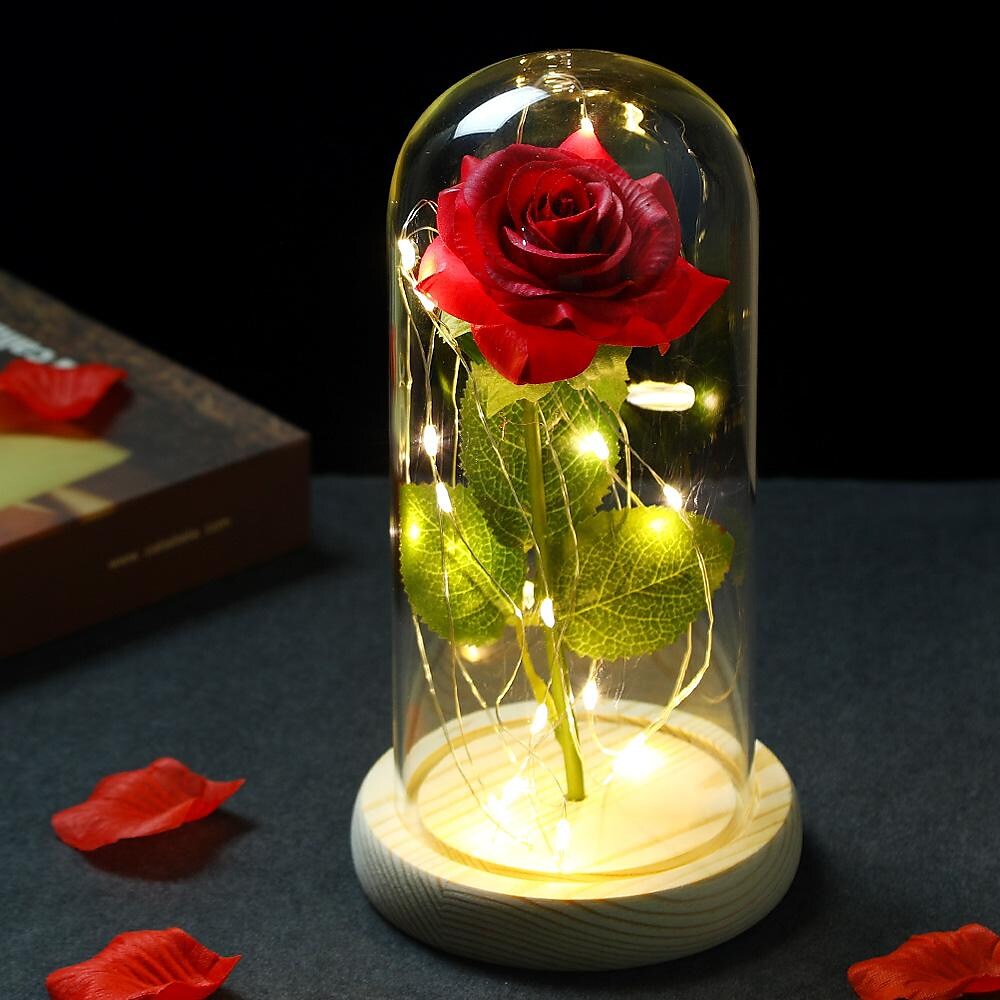 beauty and the beast glass shade rose lamp simulation rose led lamp mother's day decoration valentine's day gift