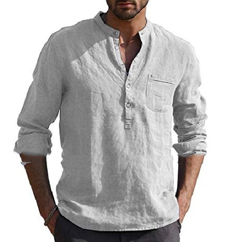 Men's shirt solid color street long sleeve