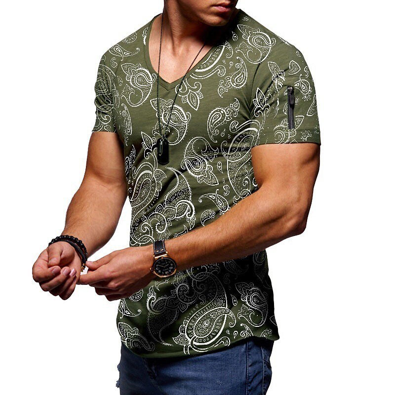 Men's T shirt Tee Graphic V Neck Casual Work Tops Cool Muscle White Black Blue