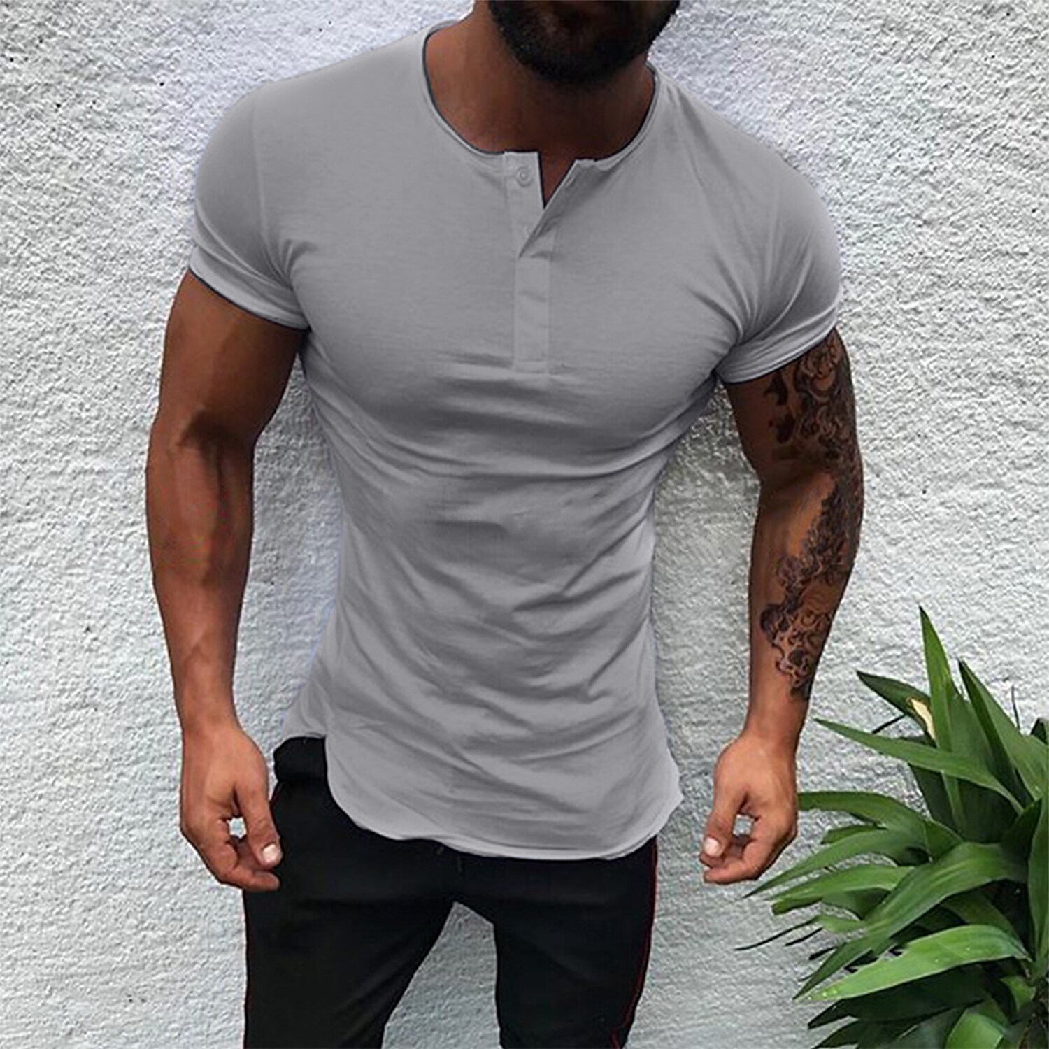 Solid color Men's Henley T-shirt