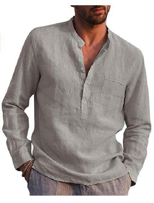 Men's V-Neck Casual Linen Shirt