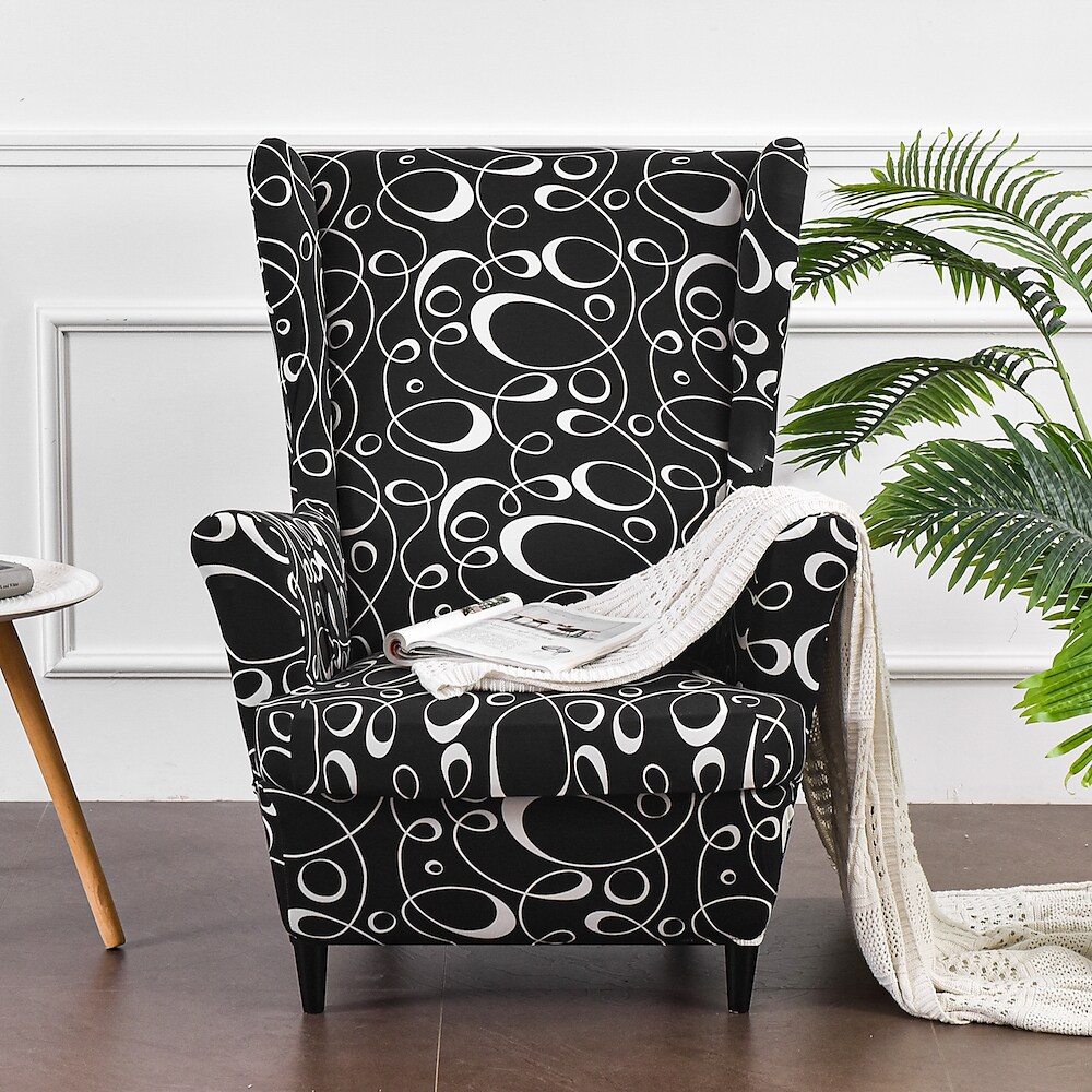 Wing Chair Slipcovers Spandex Stretch Sofa Covers Wingback Armchair Covers with Seat Pad Cushion Cover Arms Printing Pattern Fabric Furniture Protector for Living Room Wingback Chair #8835465