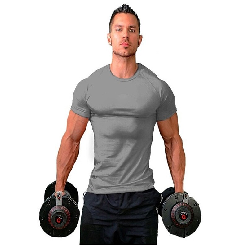 Men Muscle Tee T Shirt Stretch Short Sleeve Crew Neck Bodybuilding Workout Basic Daily Tops Navy White Wine Red