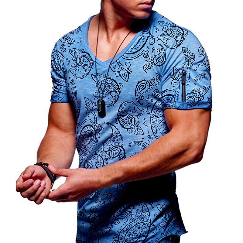 Men's T shirt Tee Graphic V Neck Casual Work Tops Cool Muscle White Black Blue