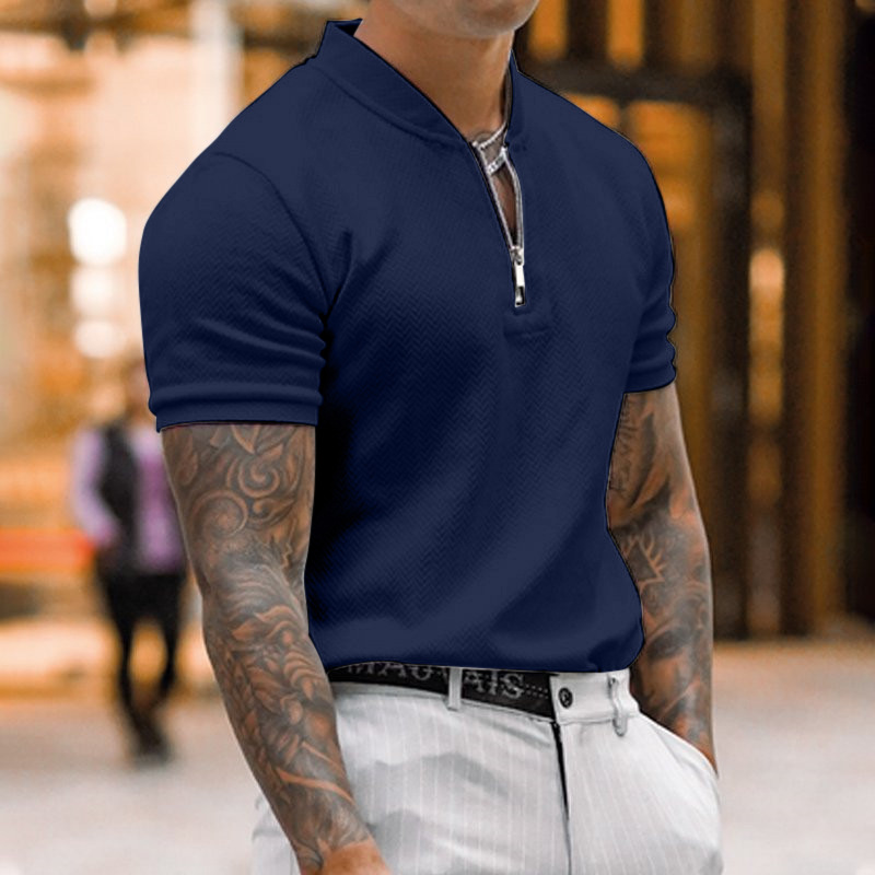 2022 summer new lapel polo shirt men's short-sleeved men's t-shirt men's casual tight european and american tops cross-border men's clothing