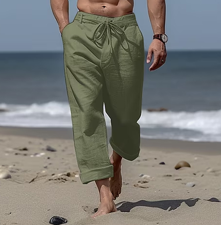Men's Linen Pants Trousers Summer Pants Beach Pants Front Pocket Straight Leg Plain Comfort Breathable Casual Daily Holiday Linen / Cotton Blend Fashion Basic Black White