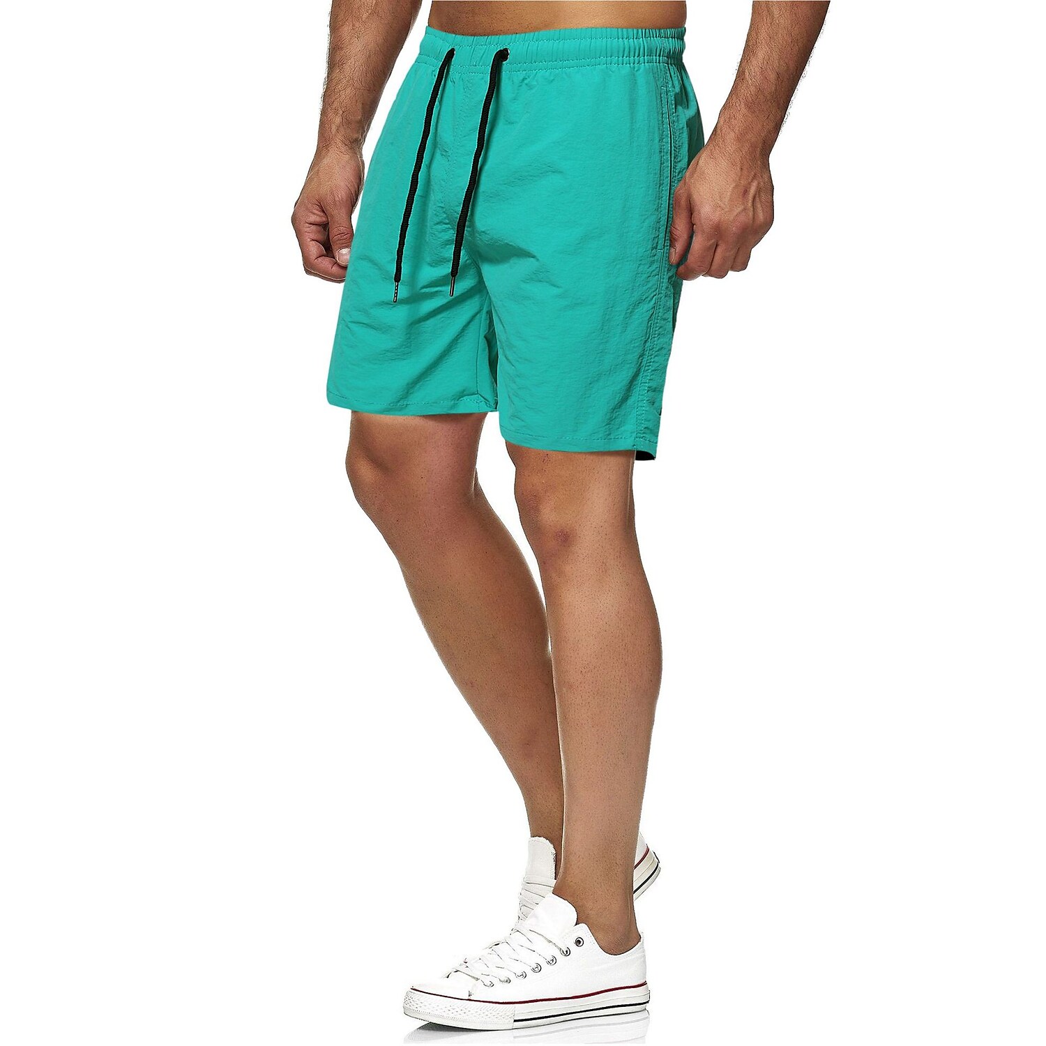 Men's Sport Runing Swimming Pockets Drawstring Breathable Solid Color Shorts 
