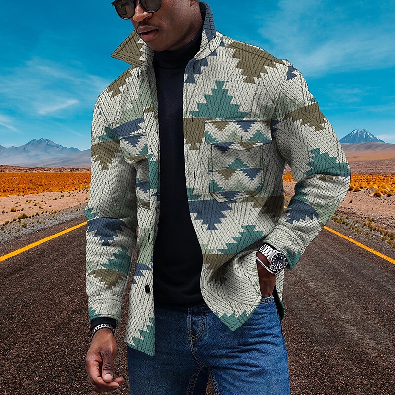 Men's Diamond 3D Digital Print Loose Jacket