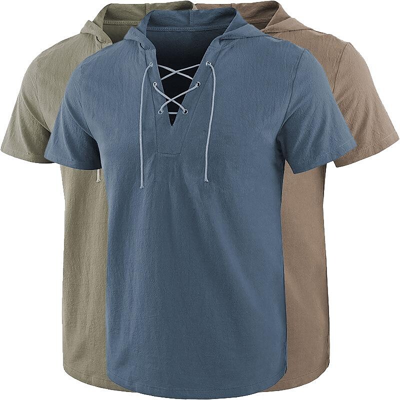 Men's Hooded Loose Lace-Up Short Sleeves