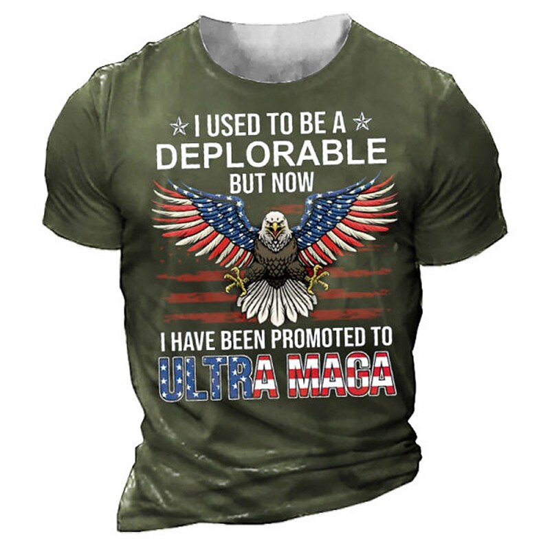 Men's Unisex T shirt Tee 3D Print Graphic Patterned Eagle Letter Crew Neck Street Daily Print Short Sleeve Tops Designer Casual Vintage Big and Tall Black Gray Army Green / Summer