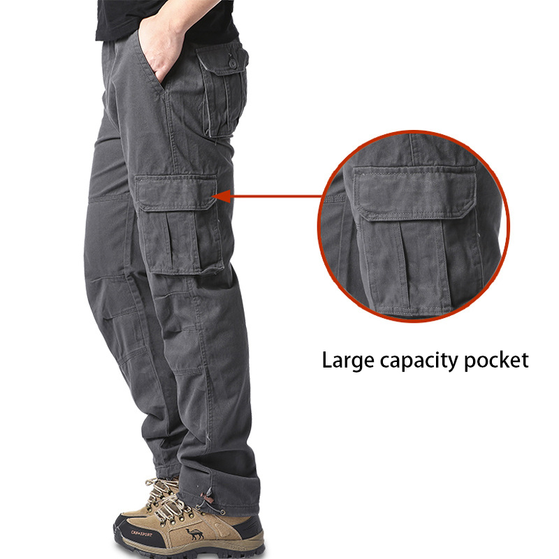 Spring and autumn new multi-pocket overalls sweatpants cotton men's loose large size wear-resistant casual large size trousers