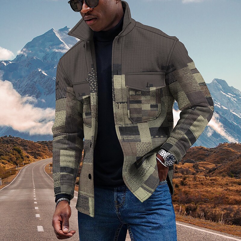 Men's Diamond 3D Digital Print Loose Jacket
