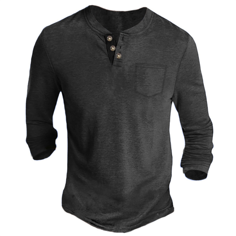 Men's Henley Shirt Tee Solid Color Henley Green Blue Khaki Gray Black Casual Holiday Long Sleeve Button-Down Clothing Apparel Fashion Designer Comfortable Essential