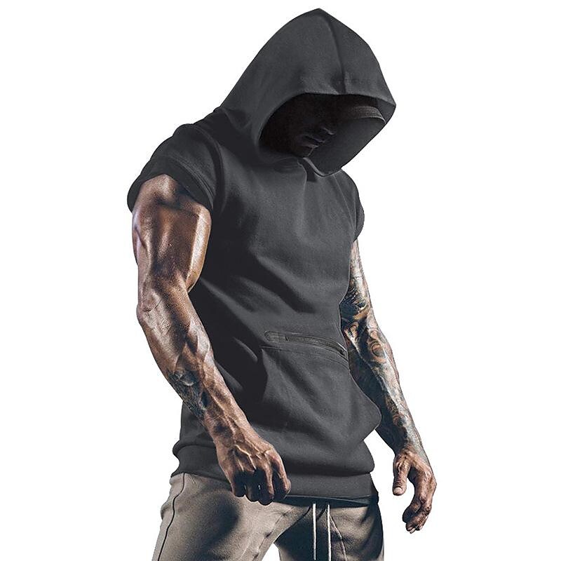 Summer Men's Sleeveless Solid Color Hoodie
