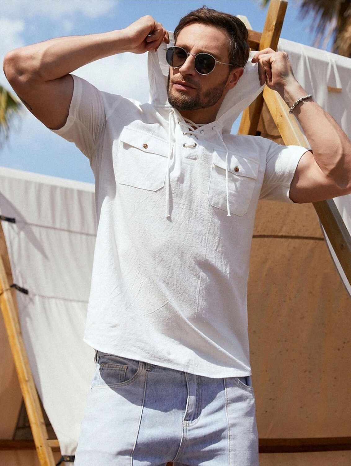 Men's cotton and linen work shirt