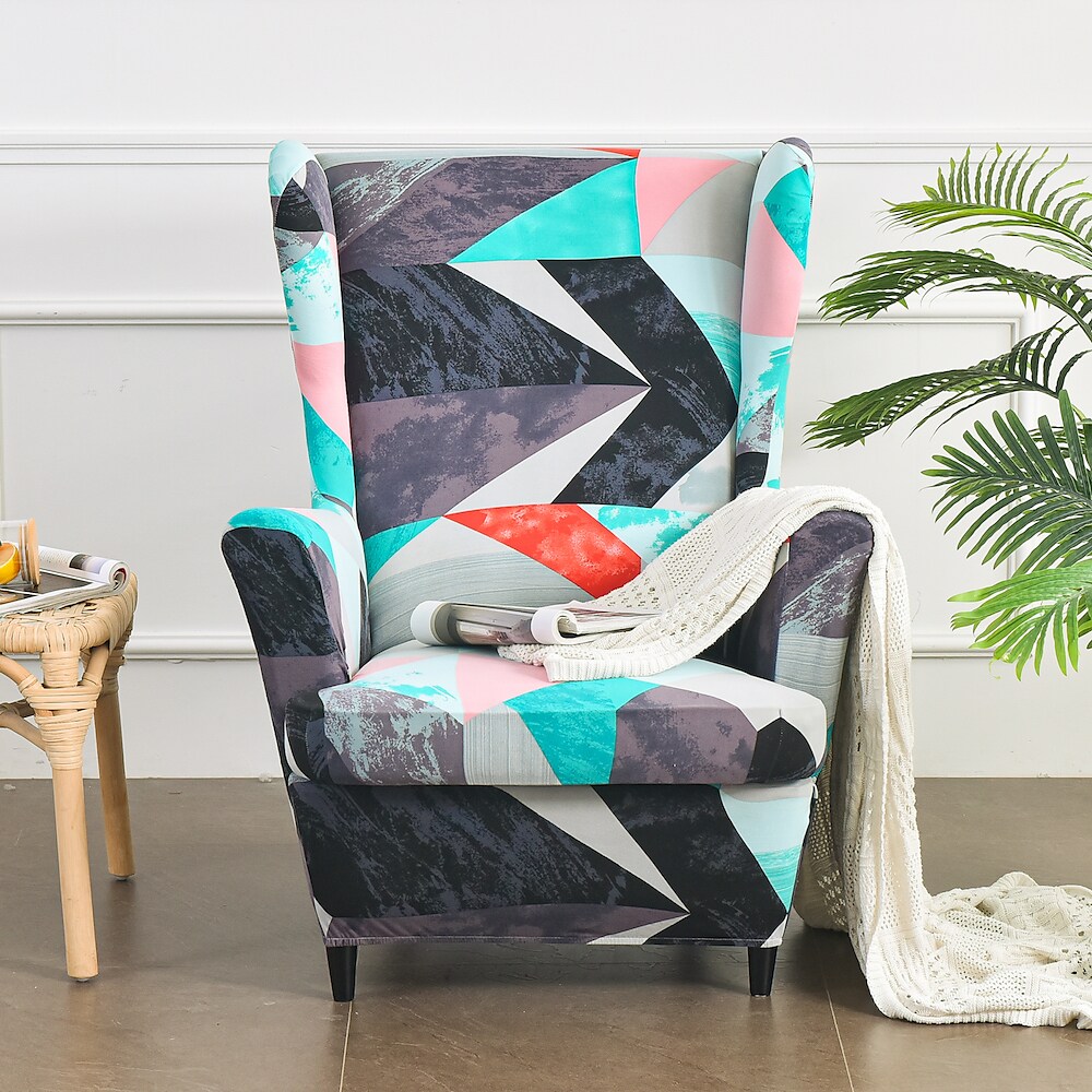 Wing Chair Slipcovers Spandex Stretch Sofa Covers Wingback Armchair Covers with Seat Pad Cushion Cover Arms Printing Pattern Fabric Furniture Protector for Living Room Wingback Chair #8835465