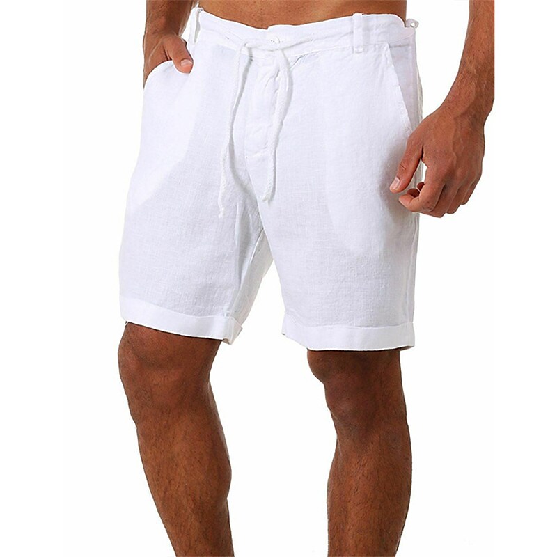Men's Sporty Casual Shorts Bermuda shorts Drawstring Short Pants Daily Holiday Micro-elastic Solid Color Cotton Blend 100% Cotton Breathable Soft Mid Waist Green White Blue Beige S M L XL XXL / Beach