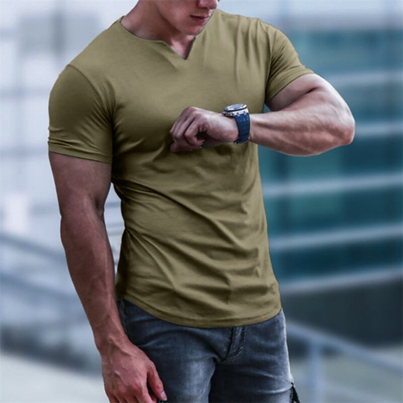 Men's T shirt Tee Solid Color V Neck Street Casual Short Sleeve Tops Basic Fashion Classic Comfortable White Black Army Green / Sports / Summer