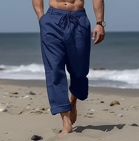 Men's Linen Pants Trousers Summer Pants Beach Pants Front Pocket Straight Leg Plain Comfort Breathable Casual Daily Holiday Linen / Cotton Blend Fashion Basic Black White